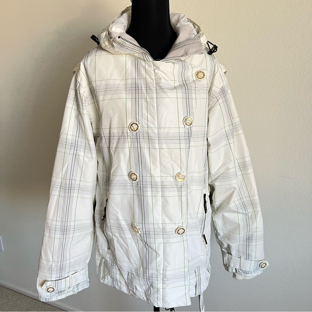 Vintage 90s Empyre White and Green Patterned Snowboarding Jacket Sz L 10,000 MM